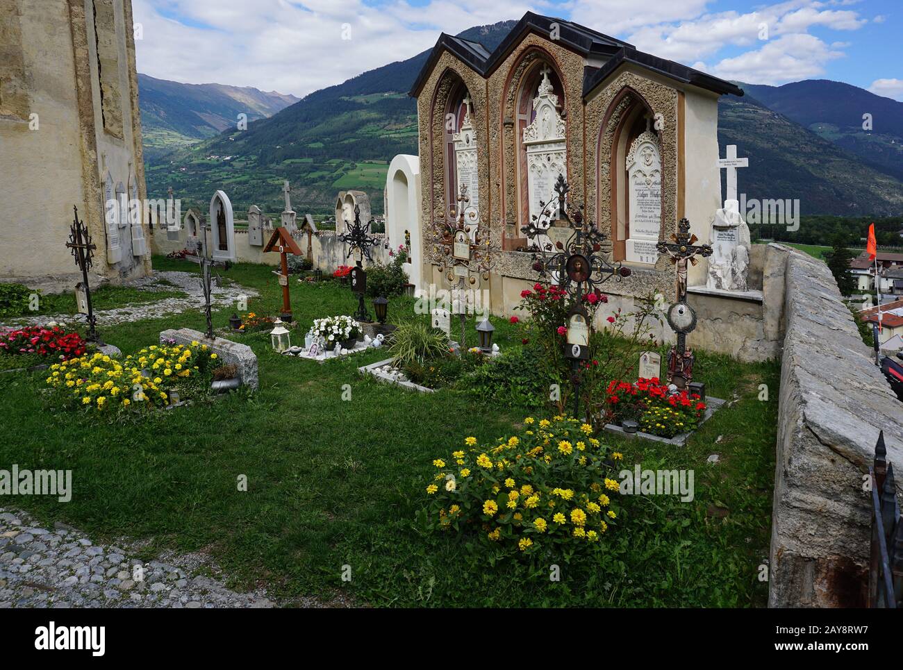graveyard, church St. Georg, Prad, South Tyrol, Italy Stock Photo