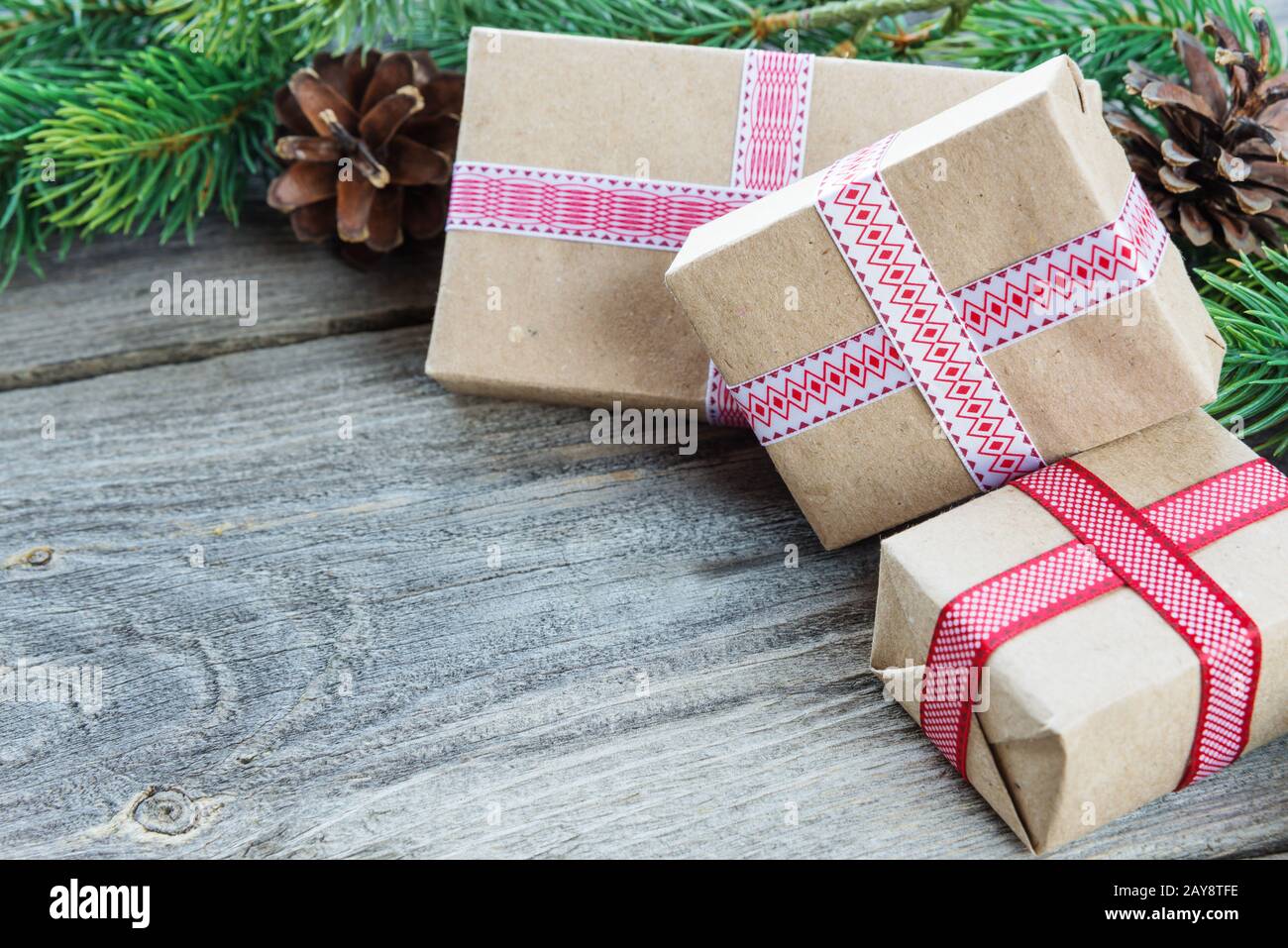 Christmas composition with gift boxes Stock Photo