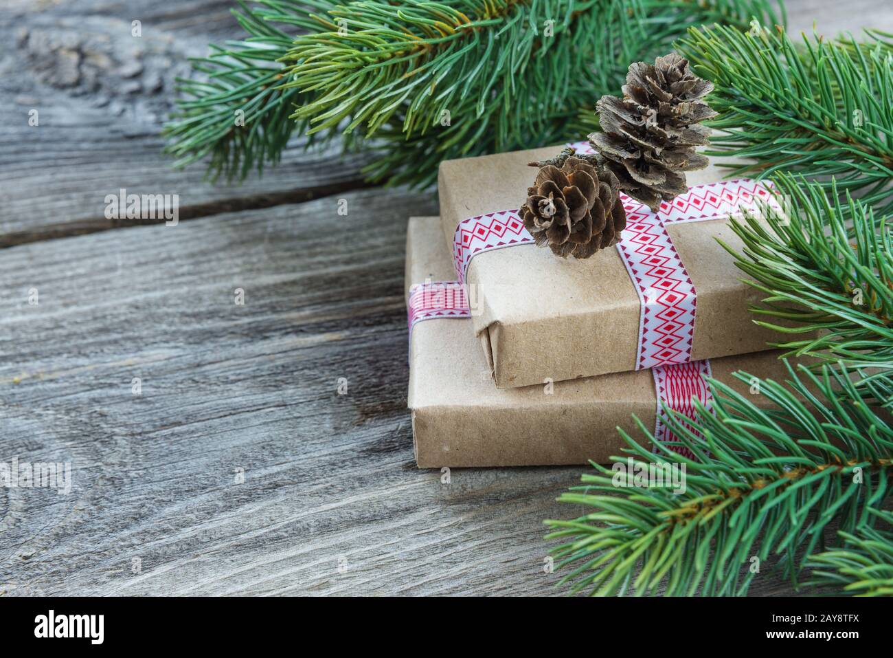Christmas composition with gift boxes Stock Photo