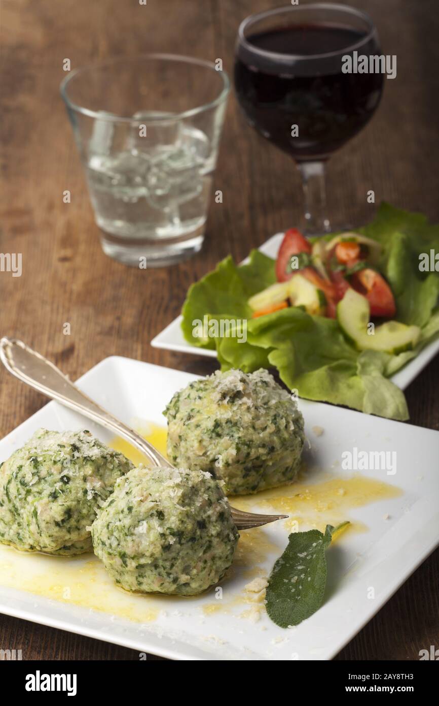 South Tyrolean spinach dumpling in butter Stock Photo