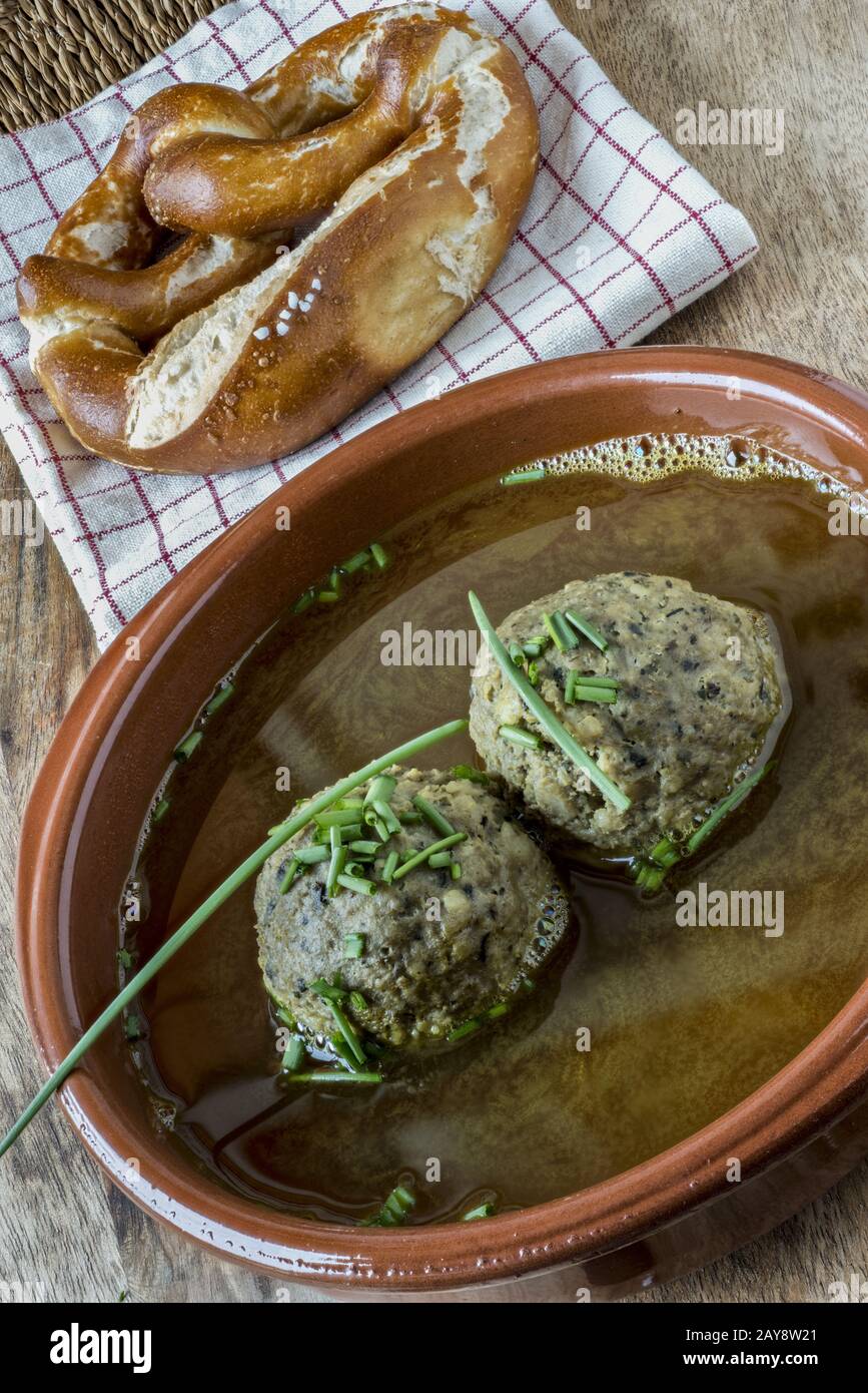 Bavarian liver dumpling soup Stock Photo