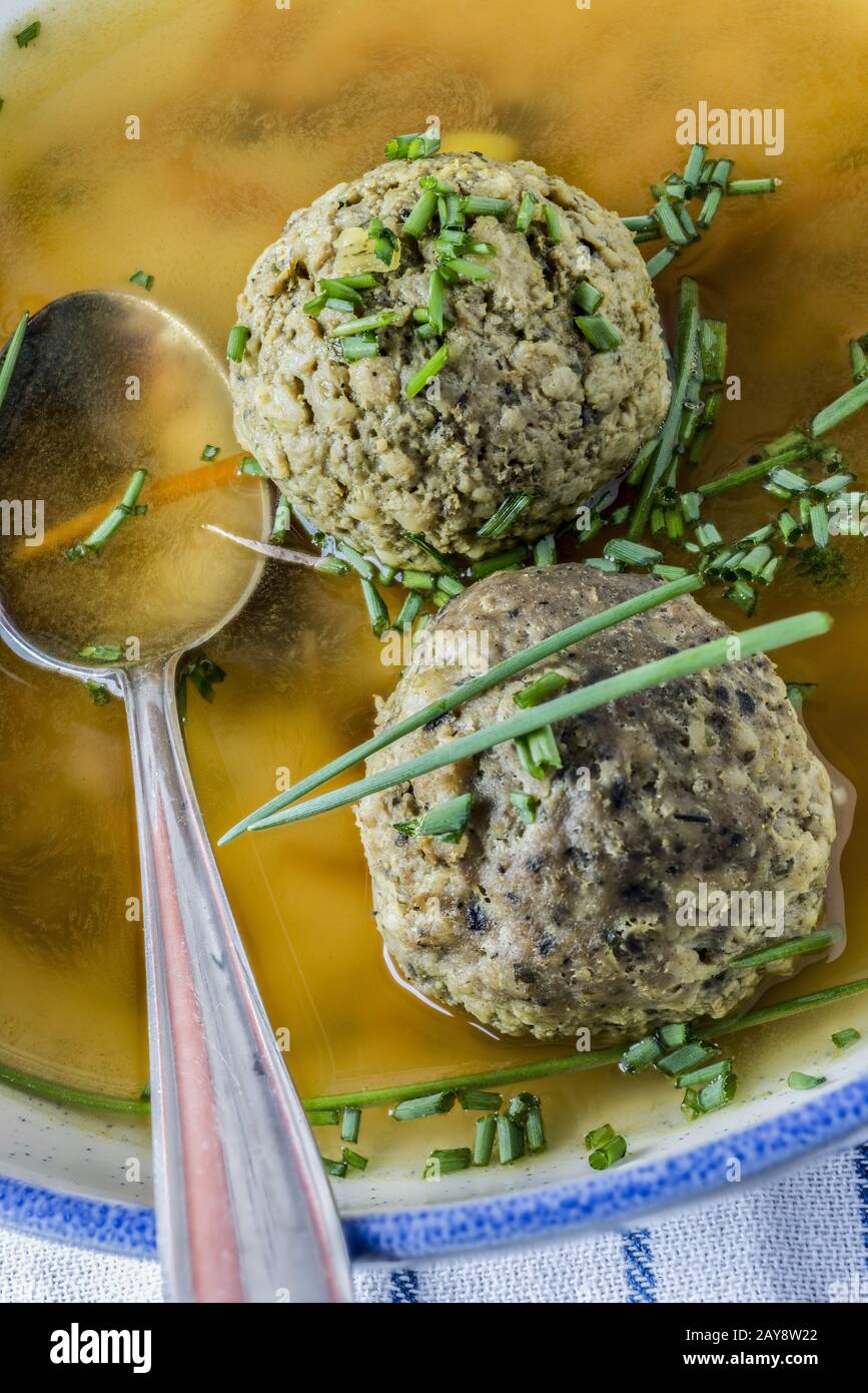 Bavarian liver dumpling soup Stock Photo