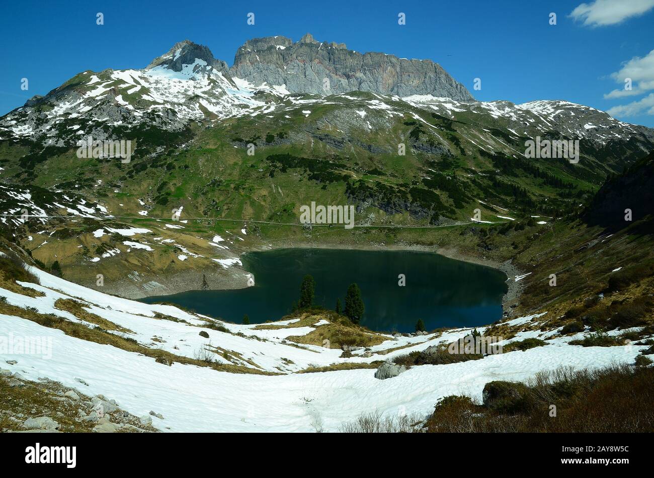 Formarin Lake, red wall, Austria, Europe, alps Stock Photo