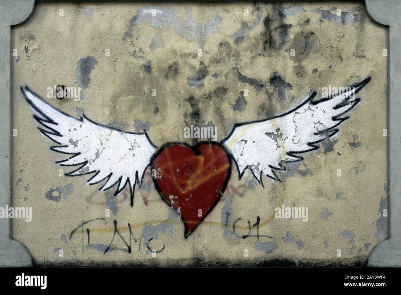 Graffito:  Heart with wings Stock Photo