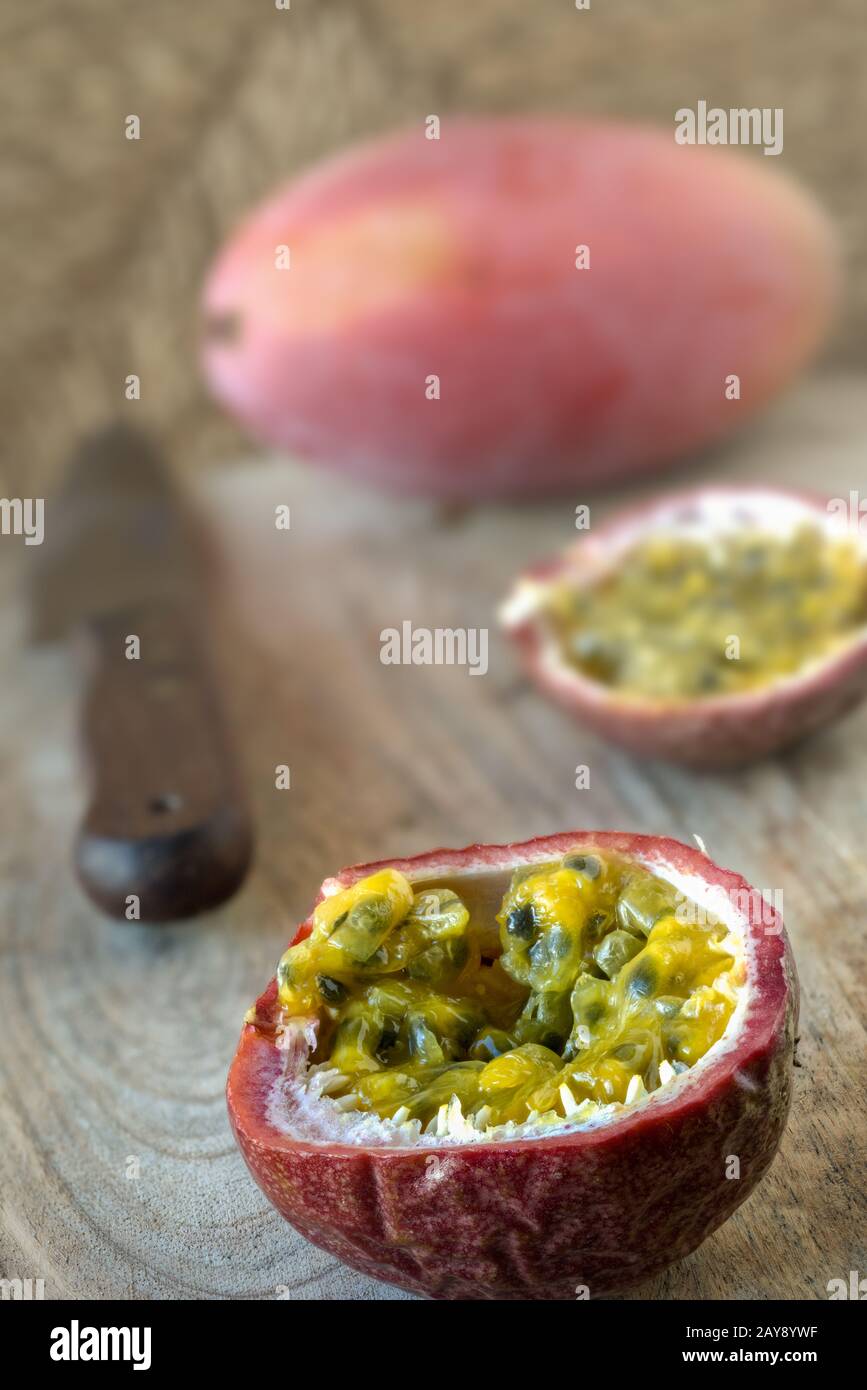 Passion fruits, opened Stock Photo
