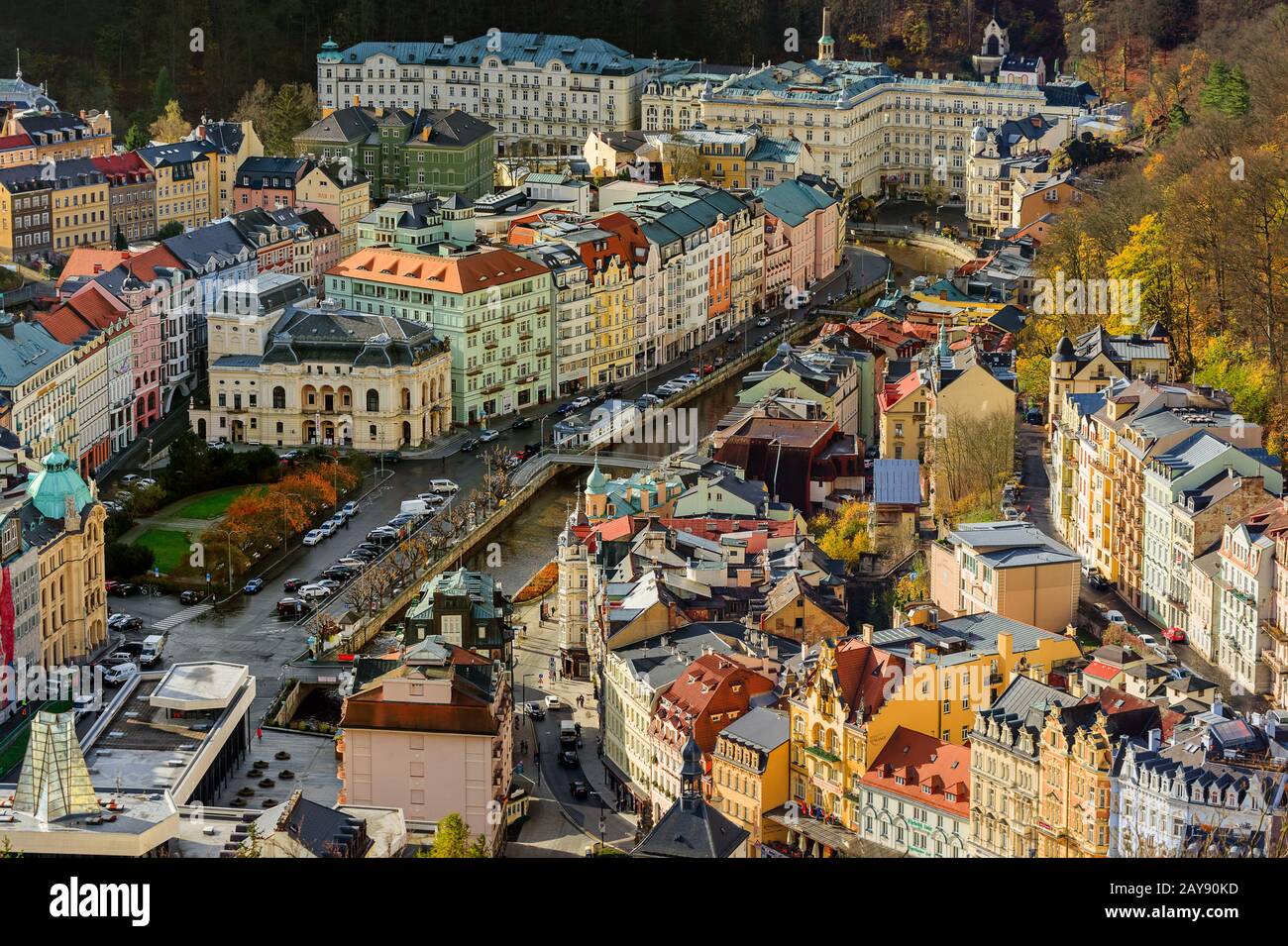 Karlovy Vary, Czech Republic - October 30, 2017: Embankment in the center of the city Stock Photo