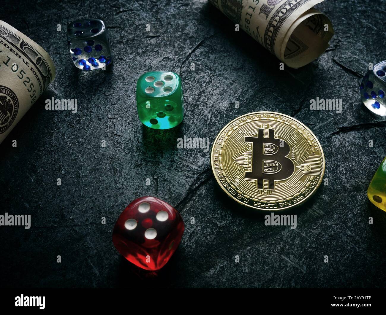 Bitcoin dice and money Stock Photo - Alamy