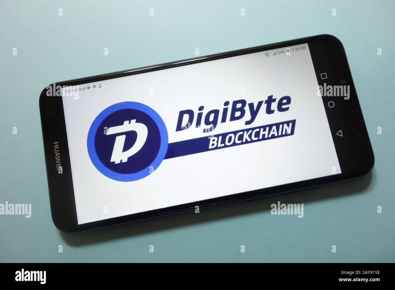 DigiByte (DGB) cryptocurrency logo displayed on smartphone Stock Photo