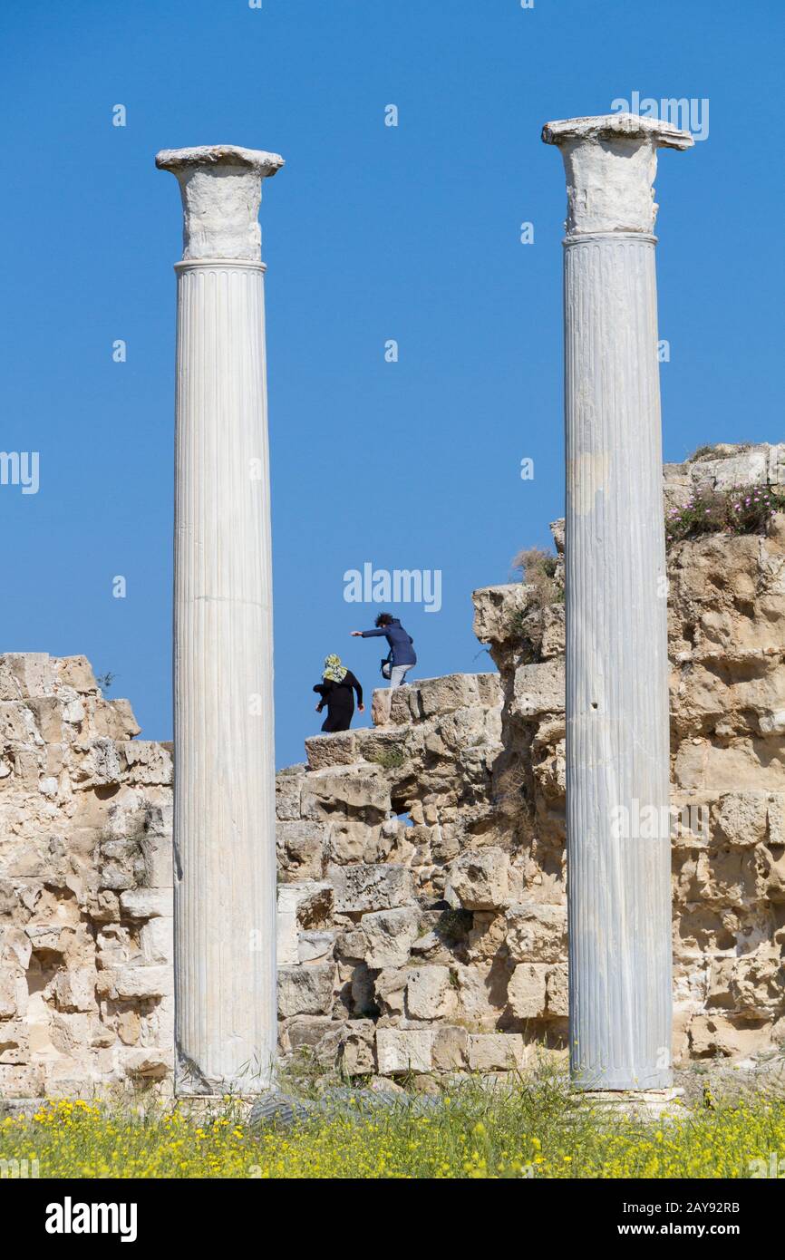 Seen Hopping behind the Ancient Columns Stock Photo