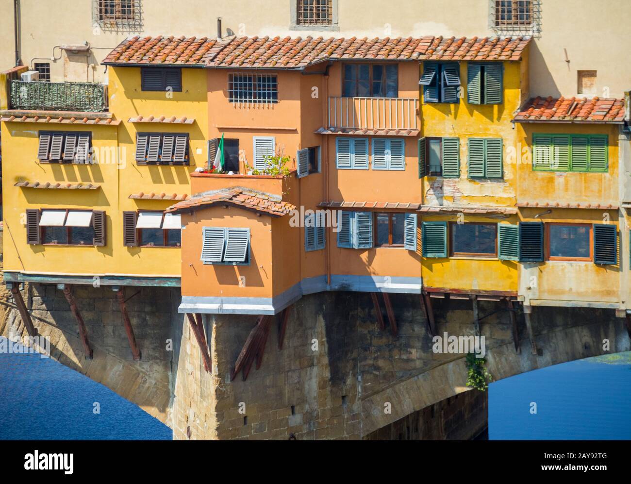 Traditional houses on bridge over Arno River- view from Ufizzi Gallery, Florence, Italy Stock Photo