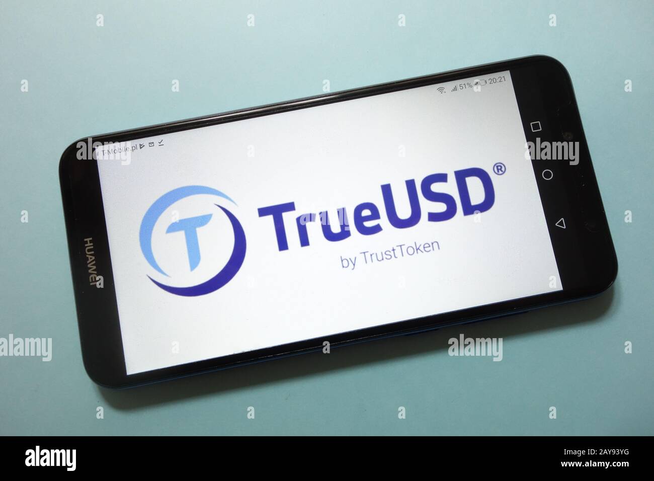 TrueUSD (TUSD) cryptocurrency logo displayed on smartphone Stock Photo