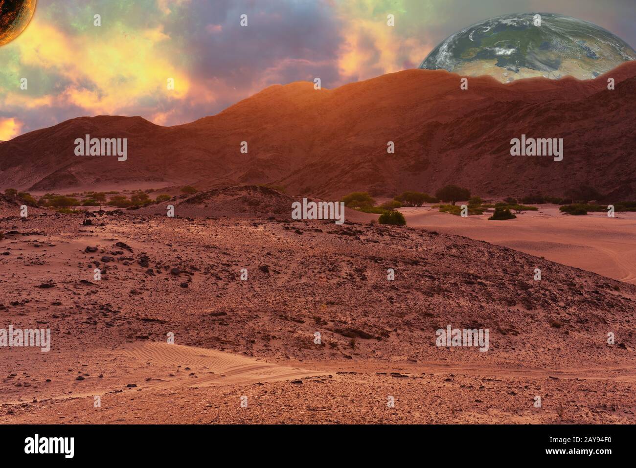Desert planet landscape in science fiction Still as Composing Stock Photo