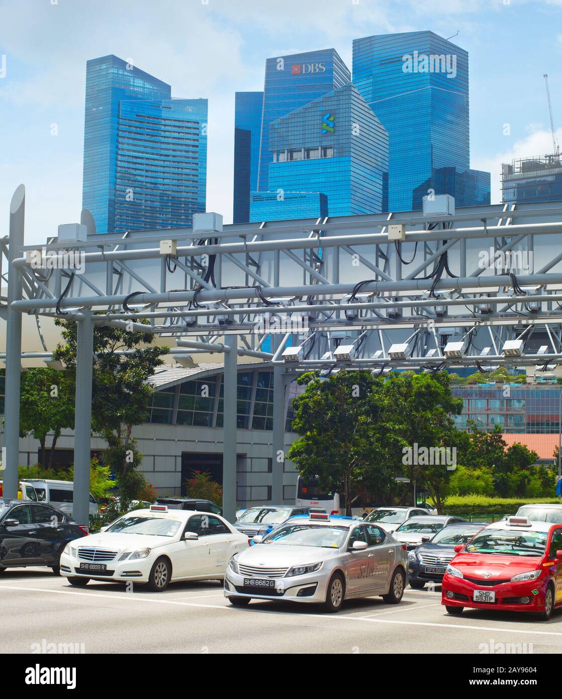 Car traffic. Downtown of Singapore Stock Photo