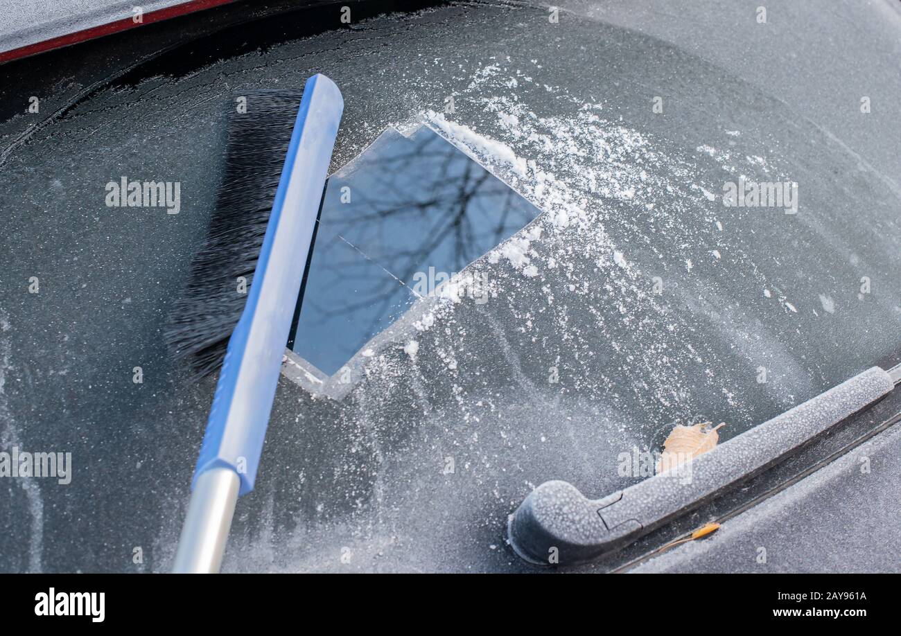 Car window frozen to winter start Stock Photo Alamy