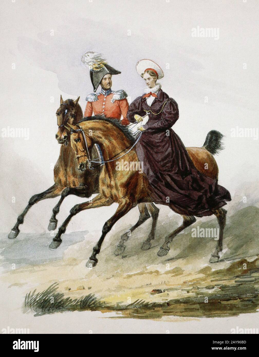 Russian Emperor Nicholas I Pavlovich and Empress Alexandra Fedorovna. Painting by F. Kruger, 19th century. Stock Photo