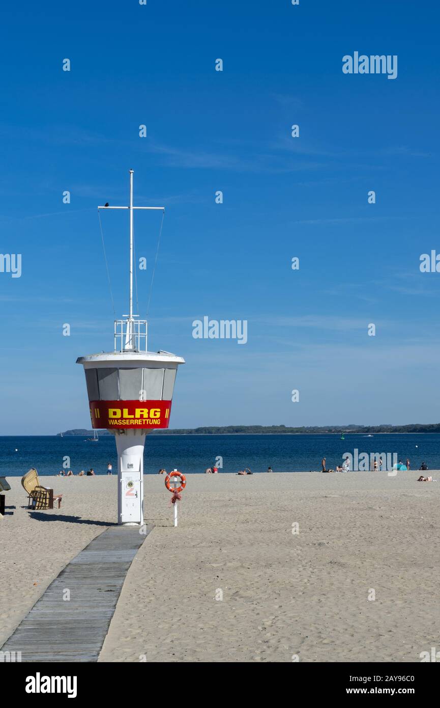 Rescue tower, German life-saving society, water rescue, beach, bathing beach. Stock Photo