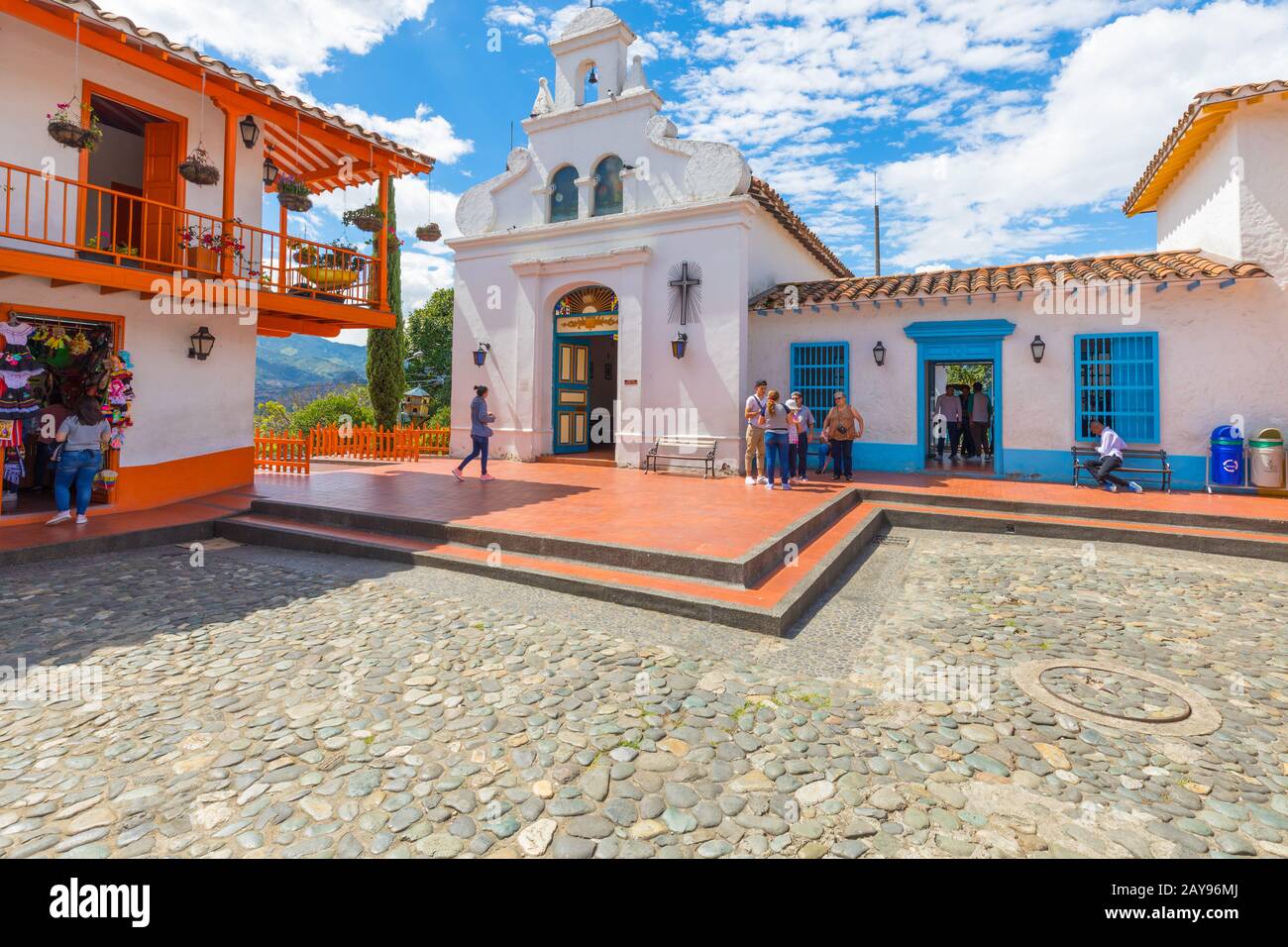 Church of Our Lady of Candelaria in the village Paisa Medellin Colombia Stock Photo