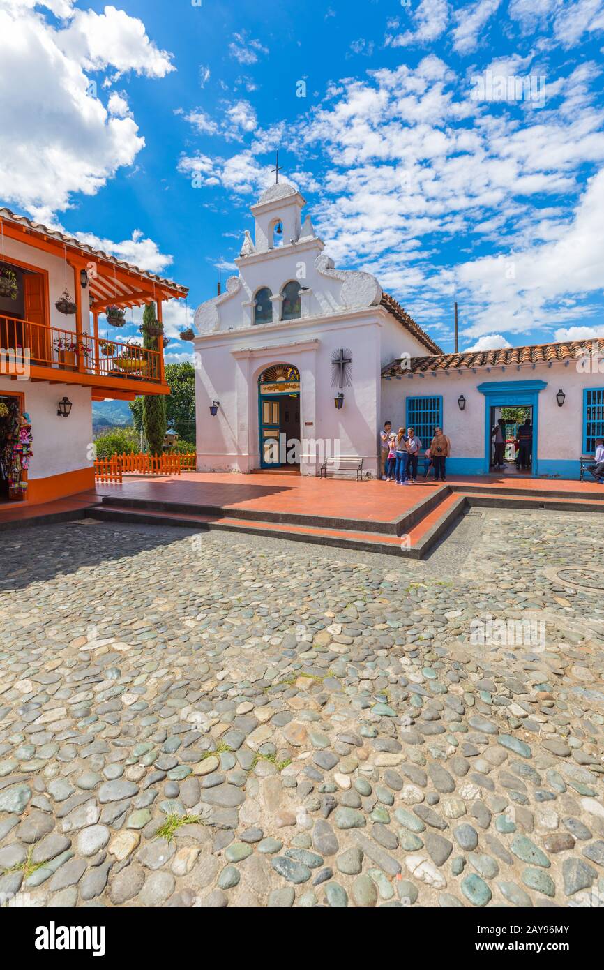 Church of Our Lady of Candelaria in the village Paisa Medellin Colombia in the afternoon Stock Photo