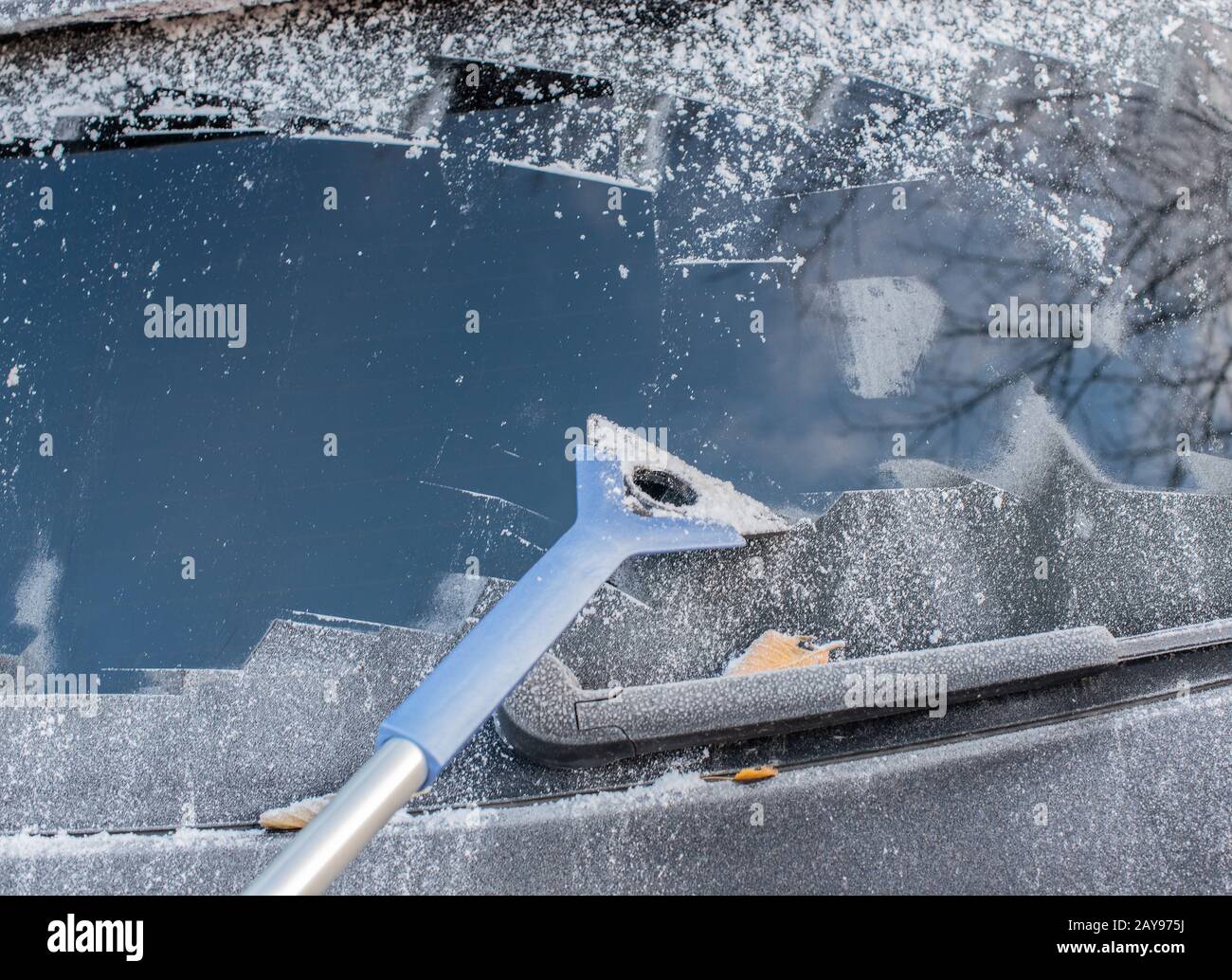 Car window frozen to winter start Stock Photo Alamy