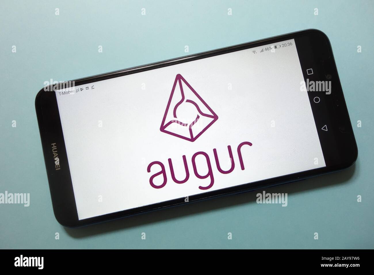Augur (REP) cryptocurrency logo displayed on smartphone Stock Photo