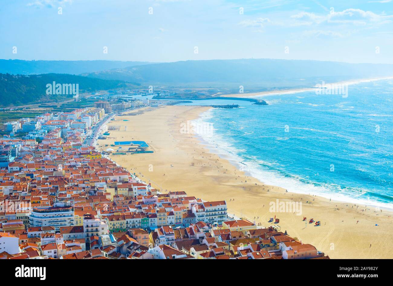 Skyline of Nazare, beach. Portugal Stock Photo - Alamy