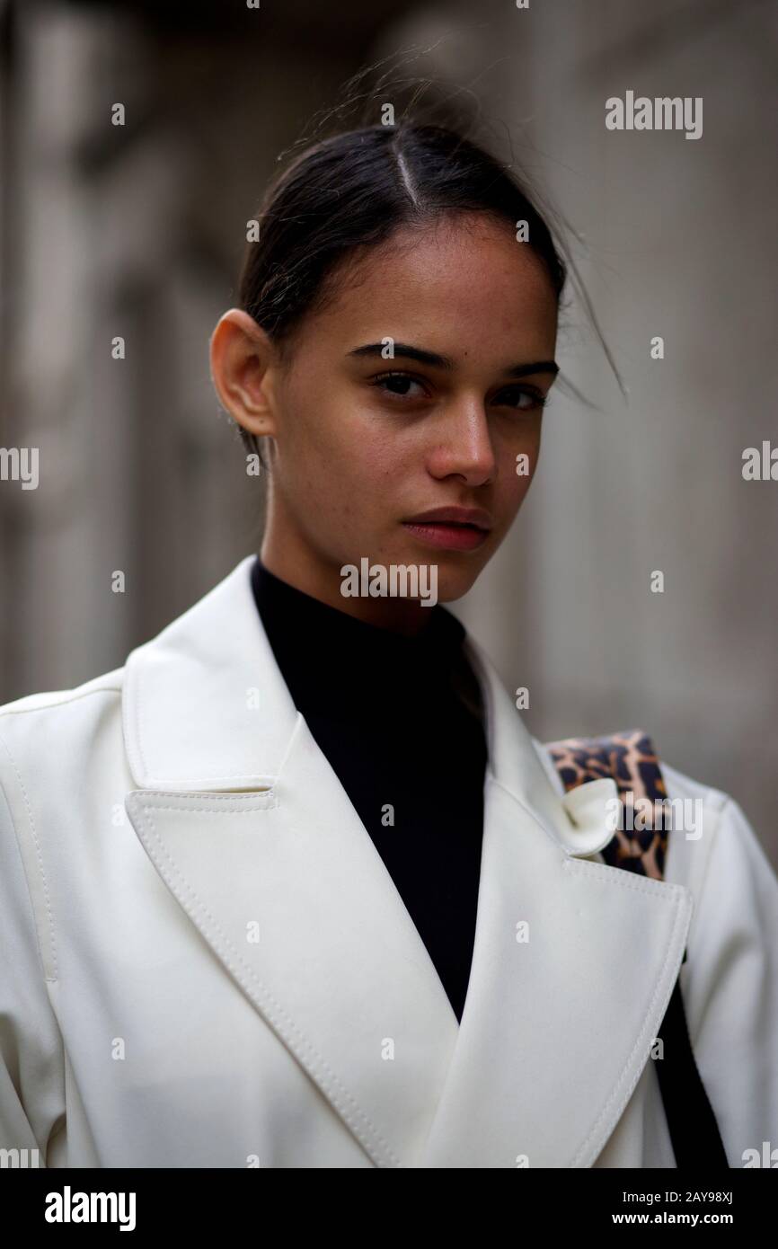 Street Style, London Fashion Week Fall Winter 2020, London  UK Feb Stock Photo