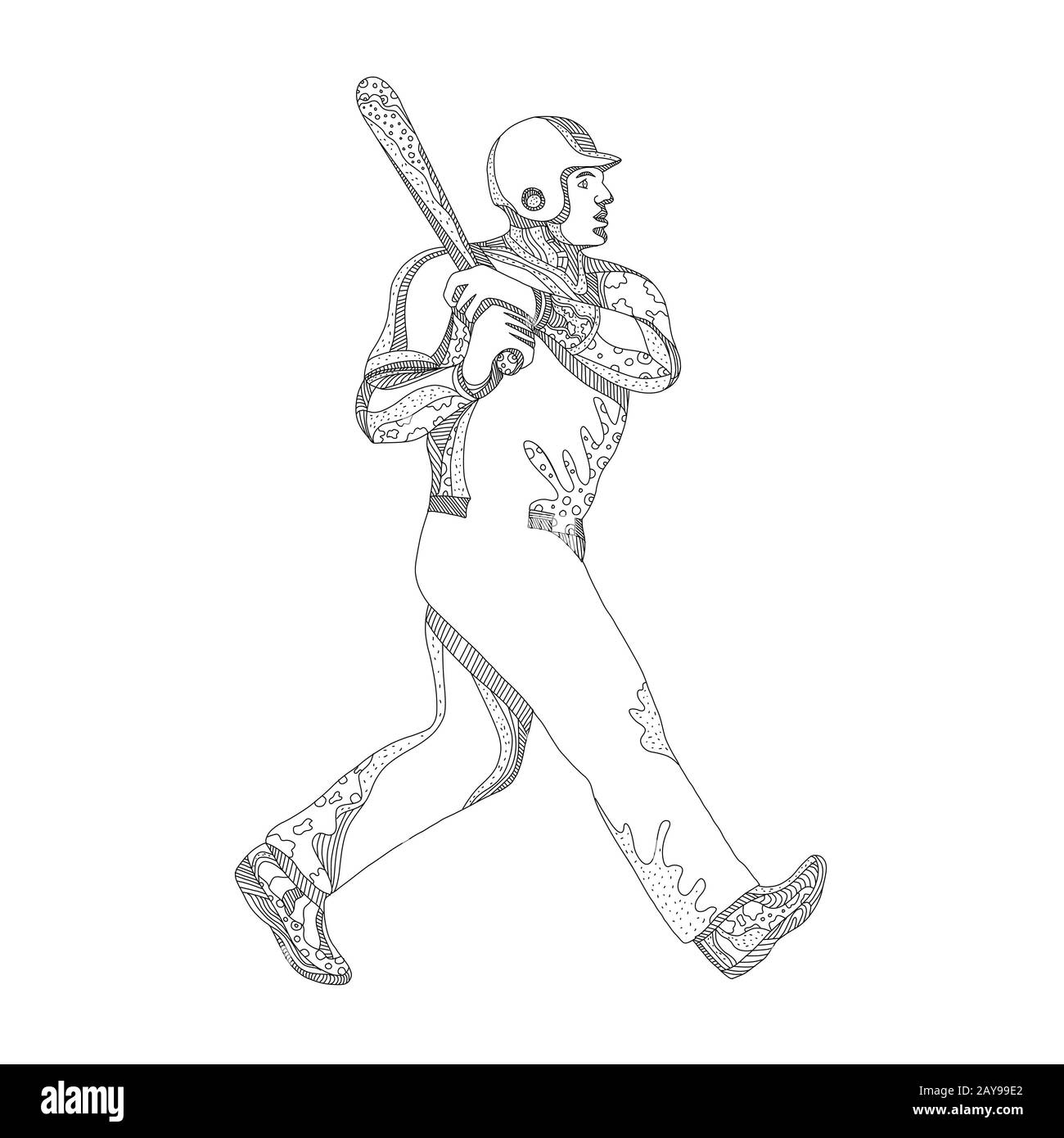 Baseball Player Batting Doodle Stock Photo Alamy