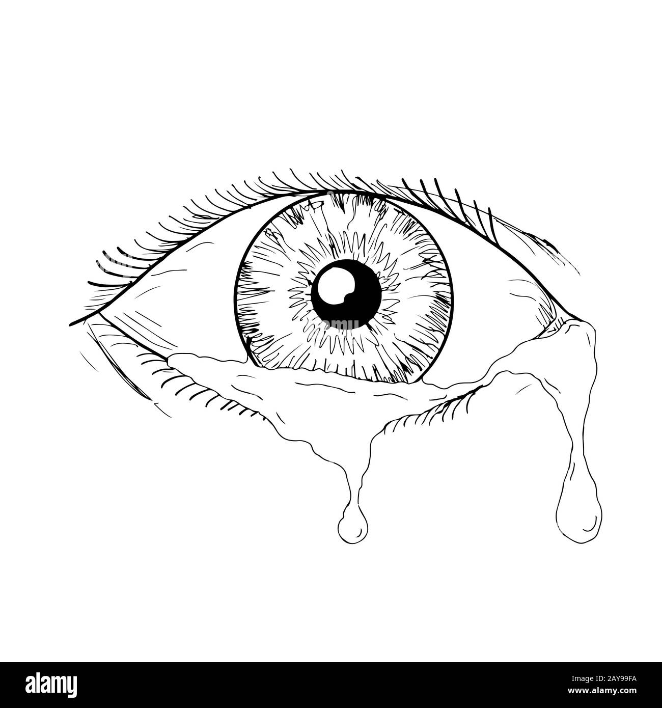 Human Eye Crying Tears Flowing Drawing Stock Photo
