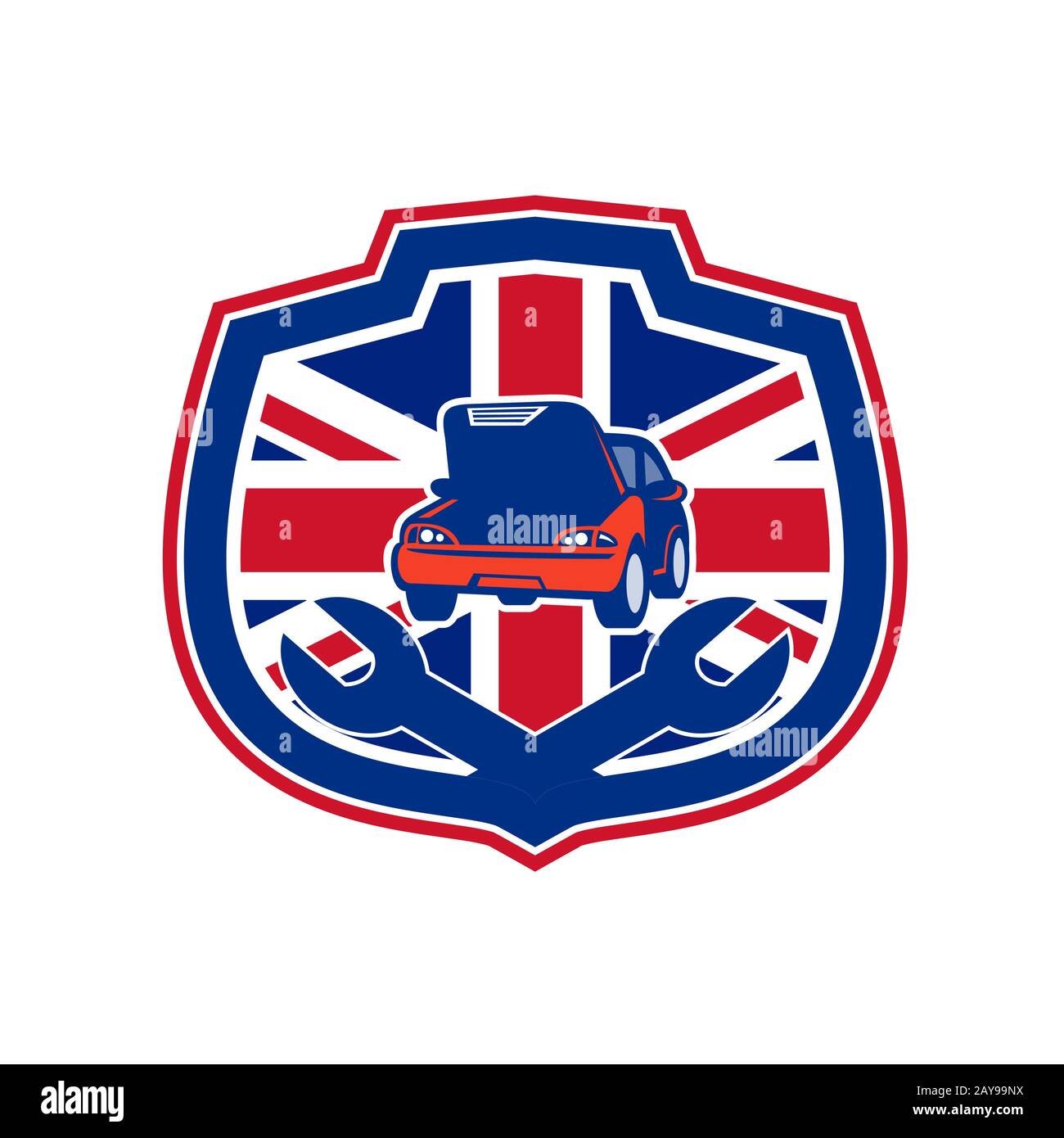 British Auto Repair Shop Union Jack Flag Crest Stock Photo Alamy