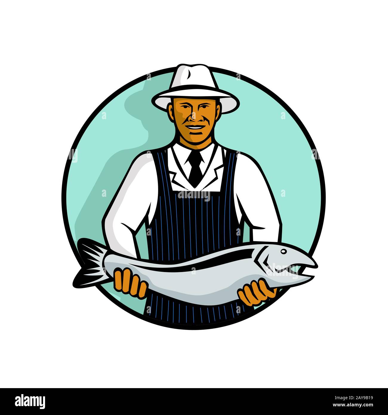 African American Fishmonger Holding Trout Stock Photo Alamy