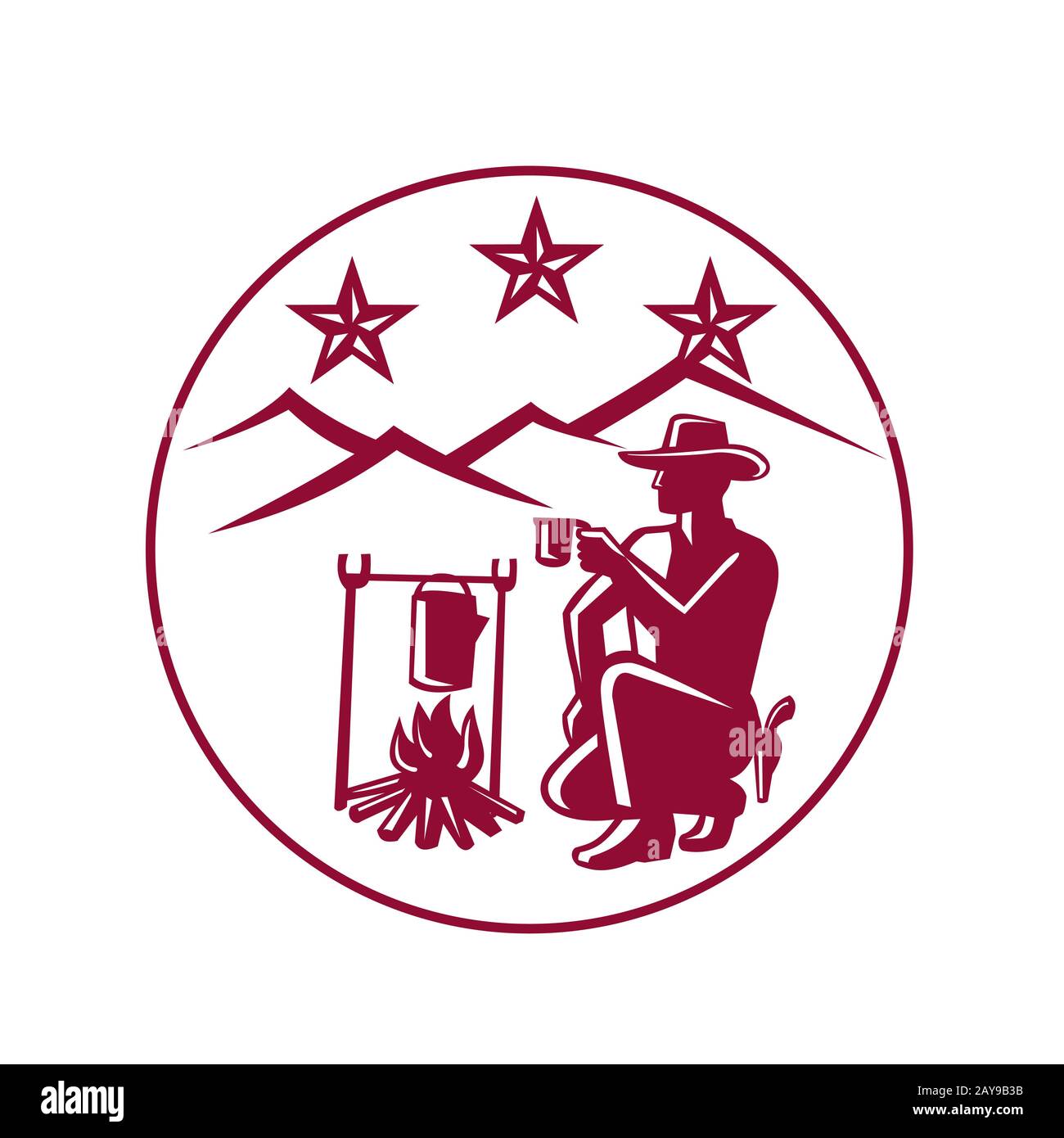 Cowboy Drink Coffee Campfire Circle Stock Photo Alamy