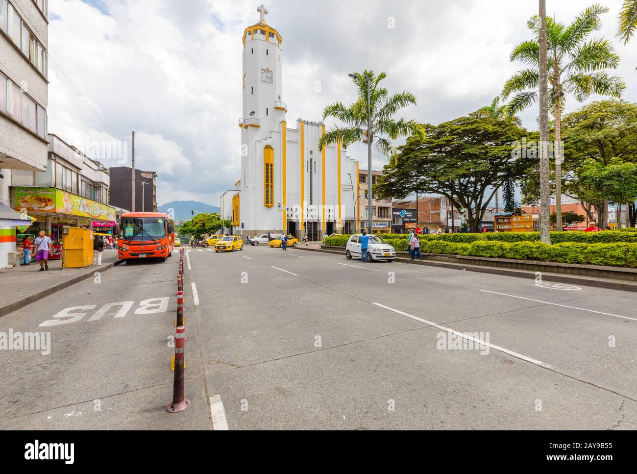 Our Lady of Valvanera church and park of freedom Pereira Colombia Stock Photo
