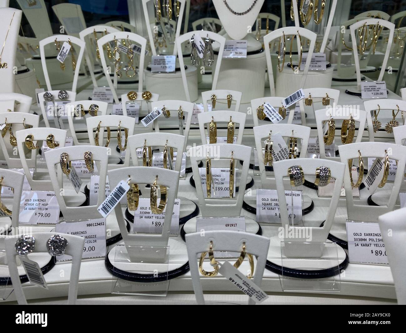 Orlando, FL/USA-2/11/20: A jewelry display case of diamond earrings waiting  for customers to purchase at a Sams Club retail store Stock Photo - Alamy