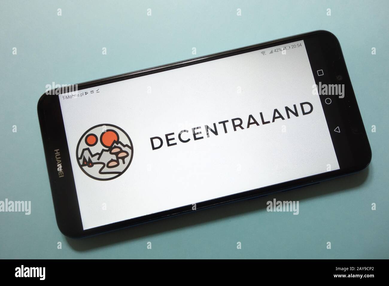 Decentraland (MANA) cryptocurrency logo displayed on smartphone Stock Photo