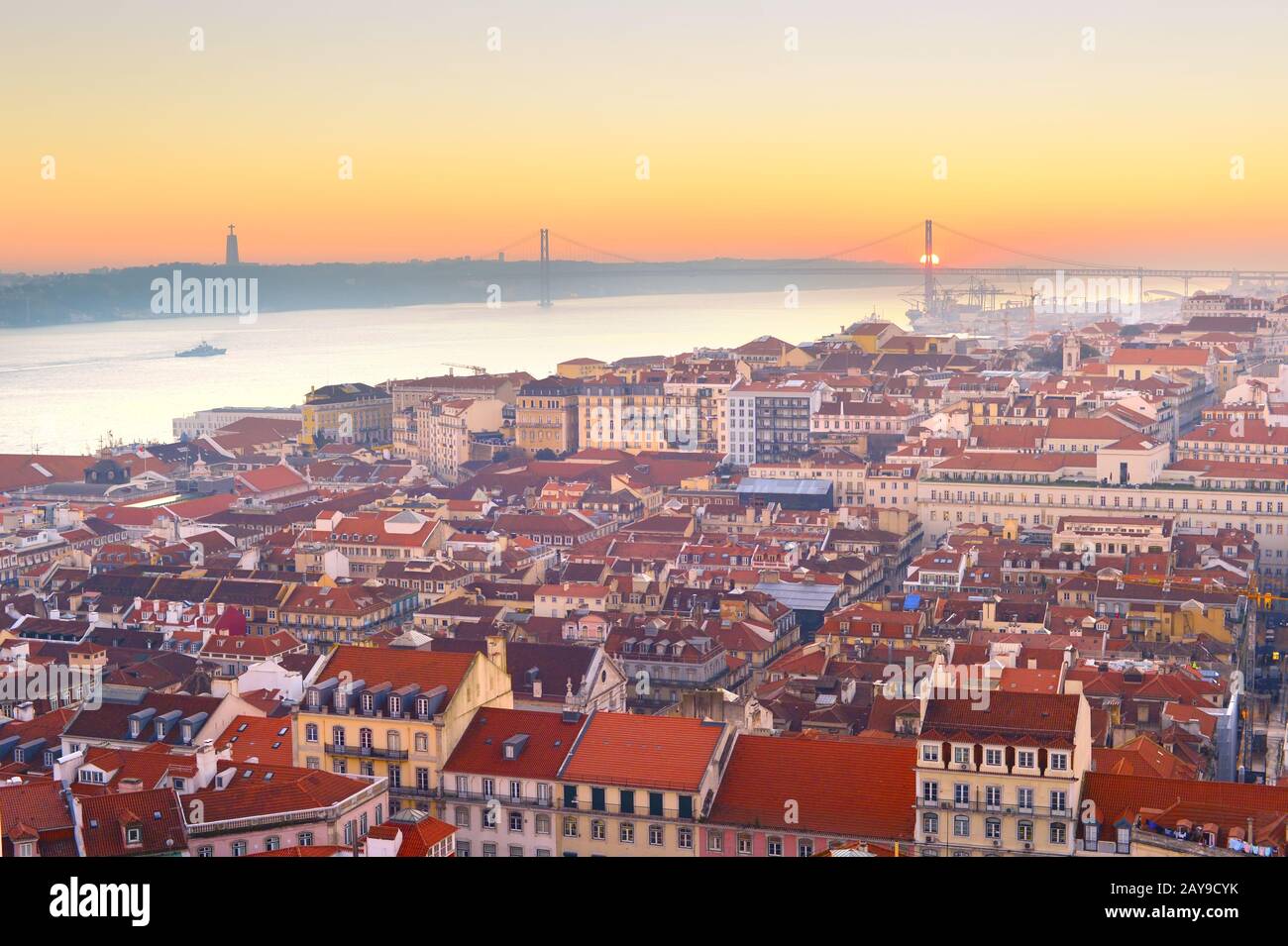 Skyline Lisbon river sunset Portugal Stock Photo - Alamy