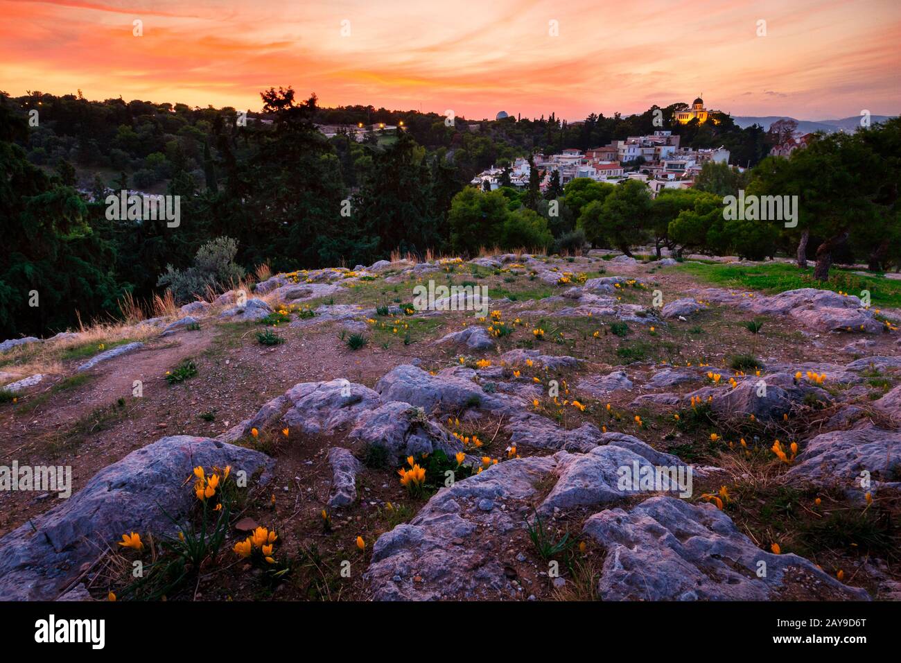 Evening view of the National Observatory on the Hill of Nymphs in ...