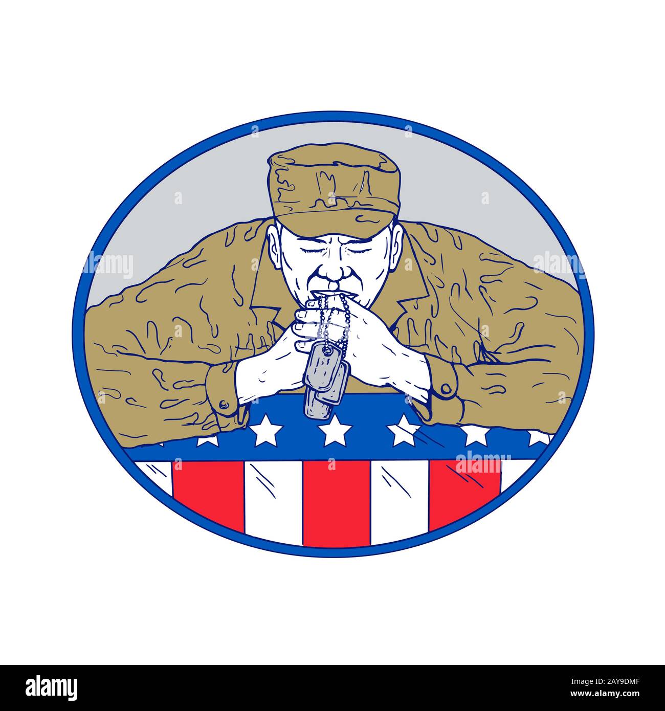 American Soldier Praying Drawing Color Stock Photo Alamy