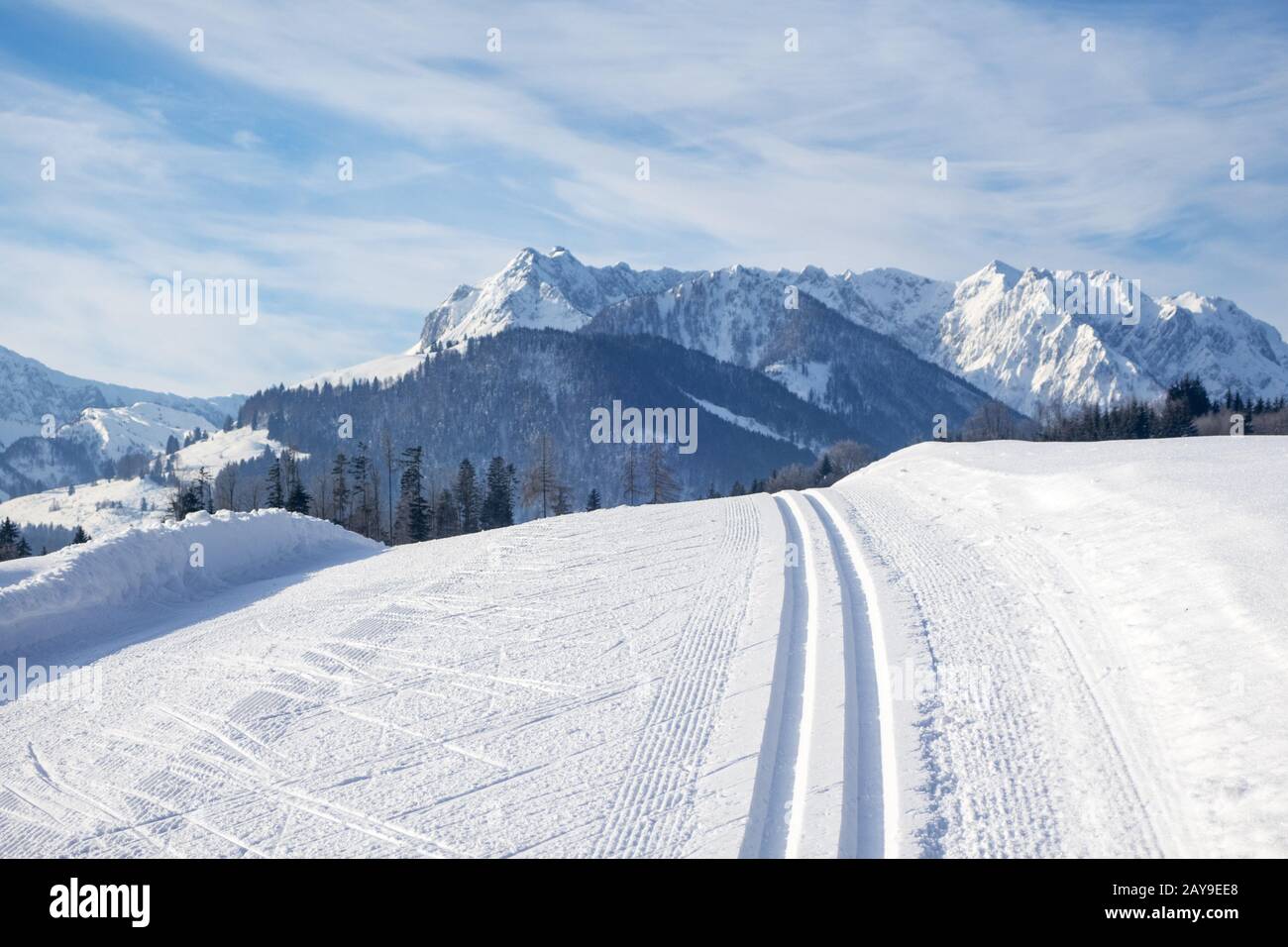 Cross-country skiing on the Kaiser Stock Photo