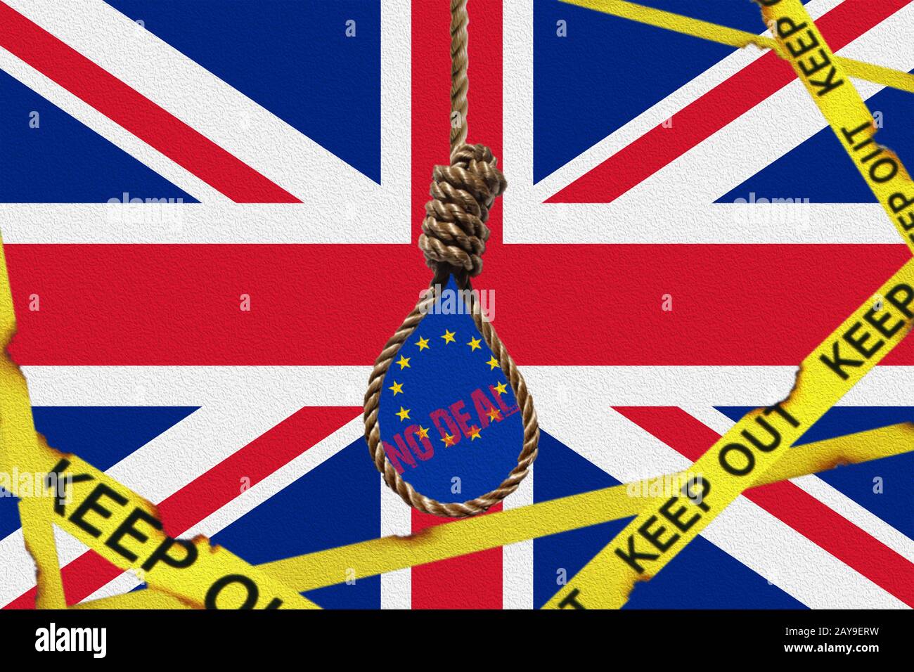 Brexit No Deal, Flags of the United Kingdom and the European Union, Illustration Stock Photo
