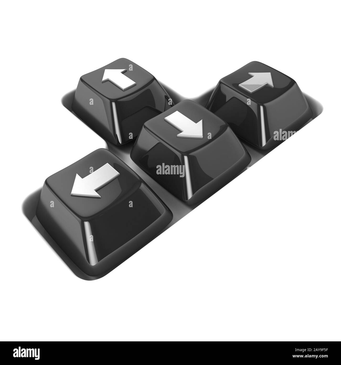 The four black keyboard arrows keys on a white background. Side view. 3D Stock Photo