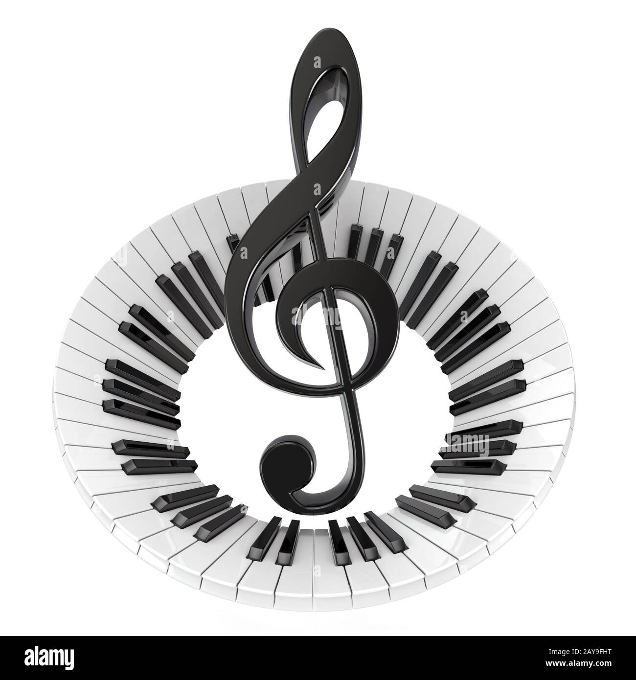 Treble clef in abstract piano keyboard. Symbol of music. 3D Stock Photo