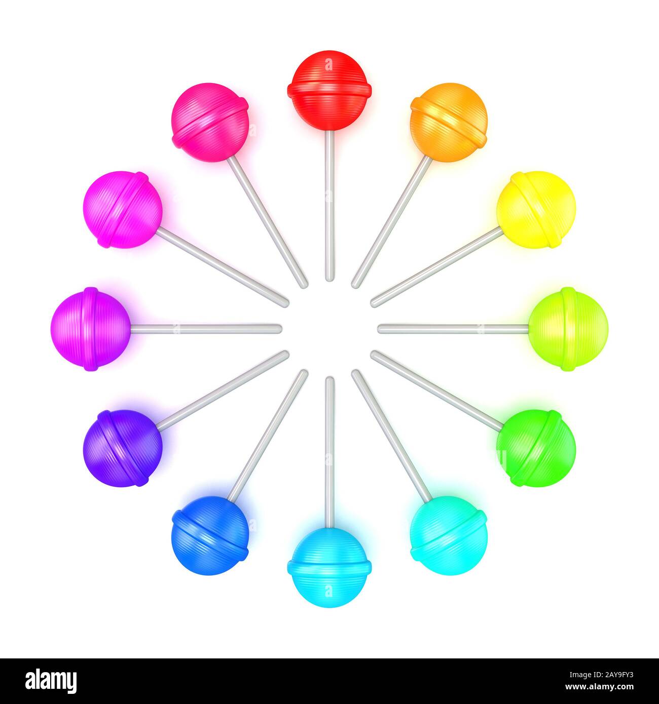 Colorful lollipops, circle arranged. Top view. 3D Stock Photo - Alamy