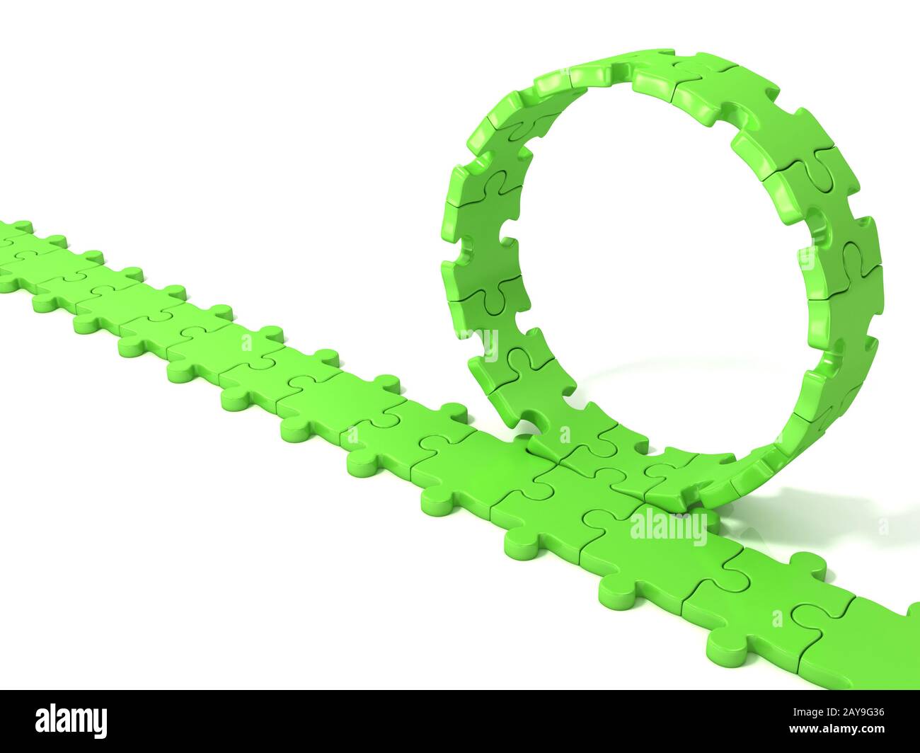 Green puzzle ring rotating over puzzle chain Stock Photo Alamy