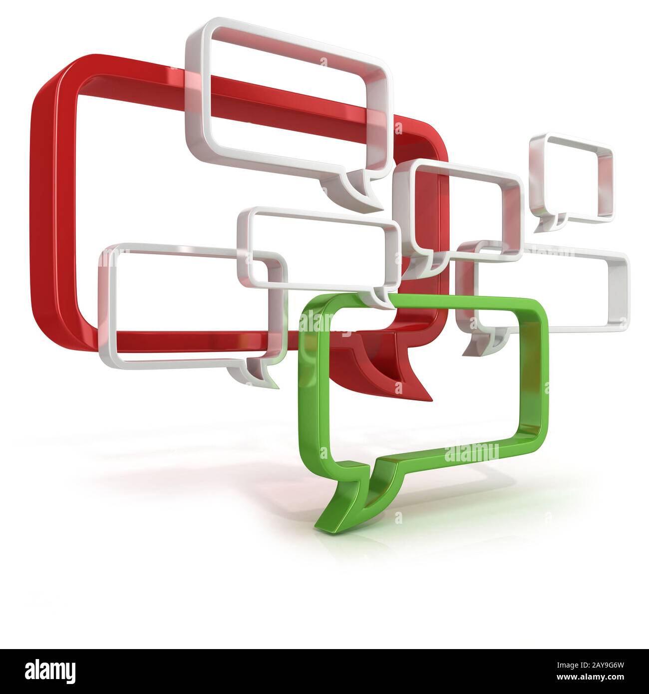 Conceptual 3D illustration of speech bubbles, isolated on white ...