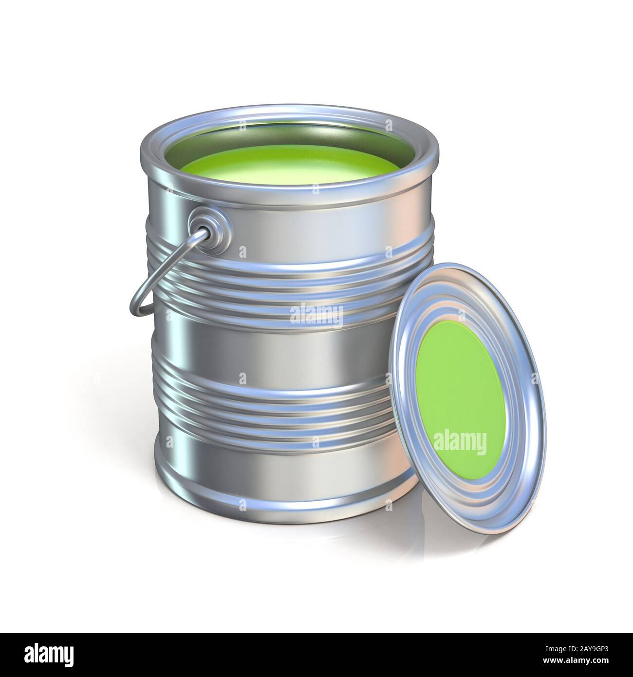 Metal tin can with green paint Stock Photo Alamy