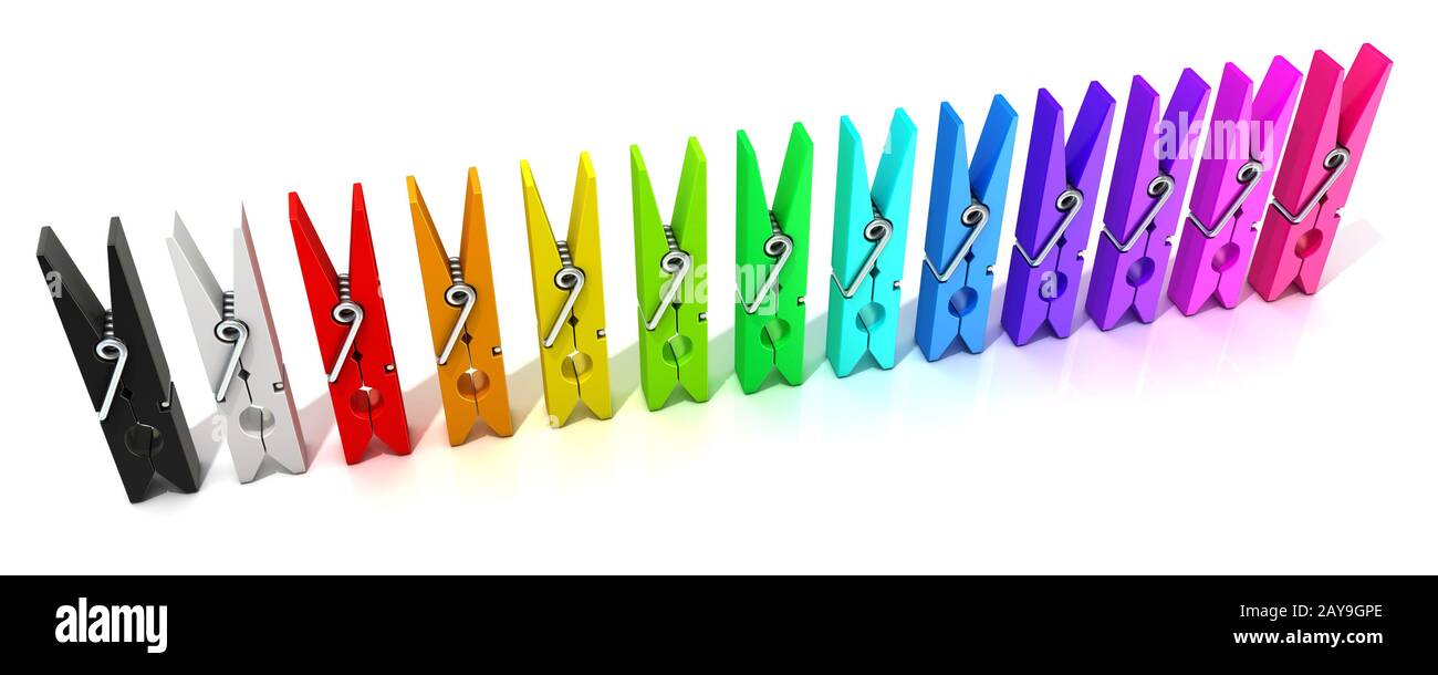 Set of colorful clothes pins. Side view Stock Photo Alamy