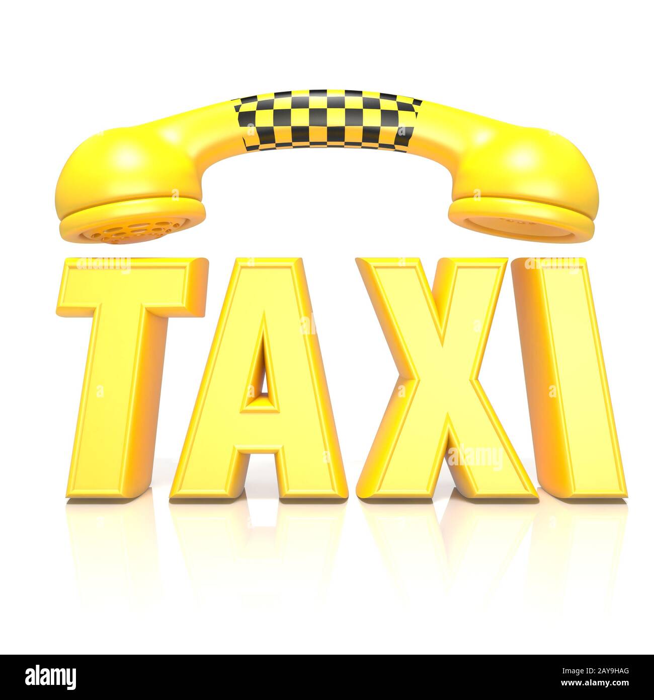 Yellow word taxi with phone handset, 3D Stock Photo