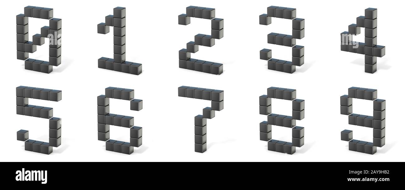 8 bit font. Numbers. 3D Stock Photo