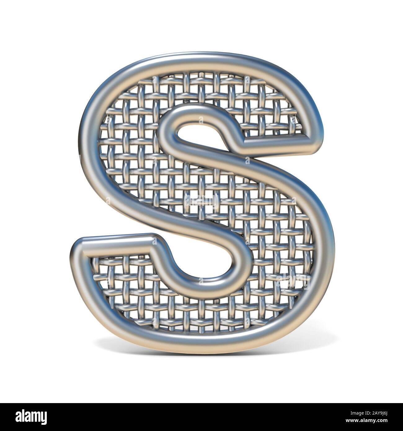 Outlined metal wire mesh font LETTER S 3D Stock Photo