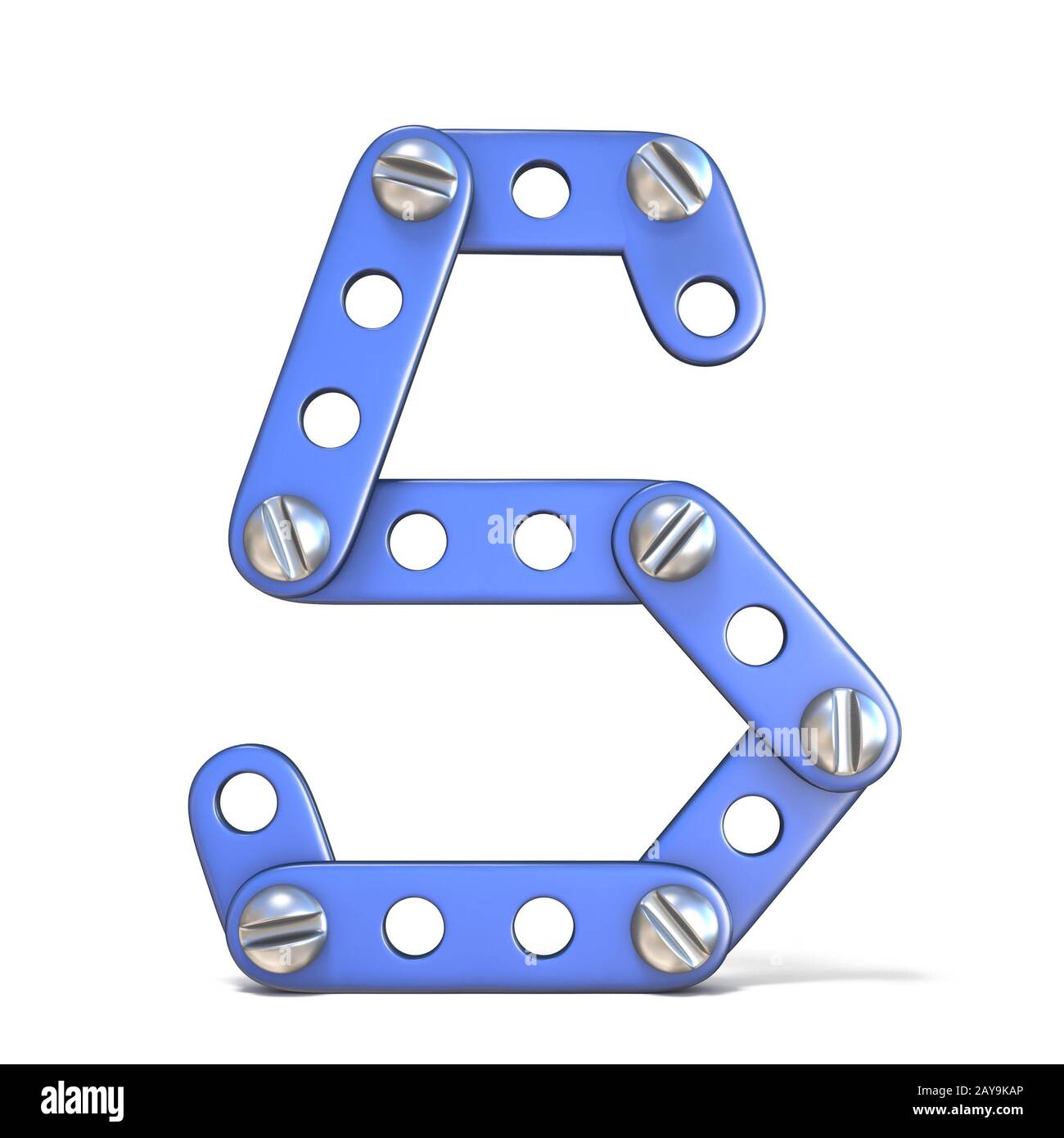 Alphabet made of blue metal constructor toy Letter S 3D Stock Photo